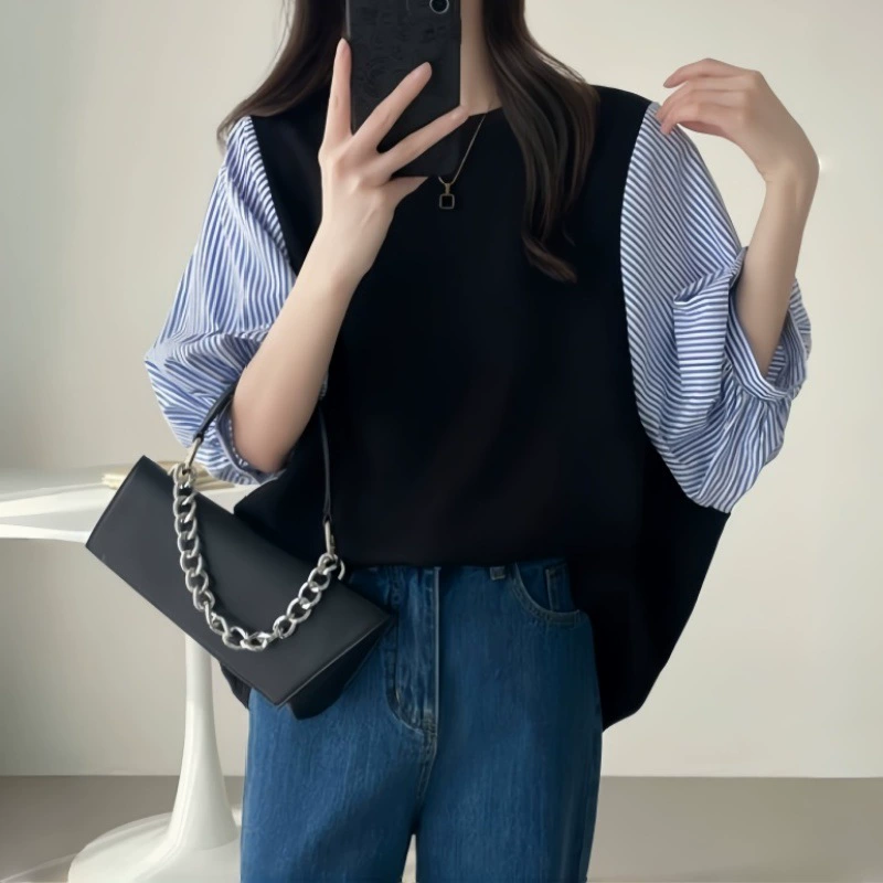 Внешняя торговля женская одежда 2025 весна лето новый маленький человек свободный, тонкий, поддельный, две рубашки с рукавами летучей мыши, дикая футболка