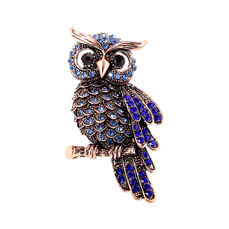High-end Luxury Diamond-encrusted Blue Owl Brooch Pin
