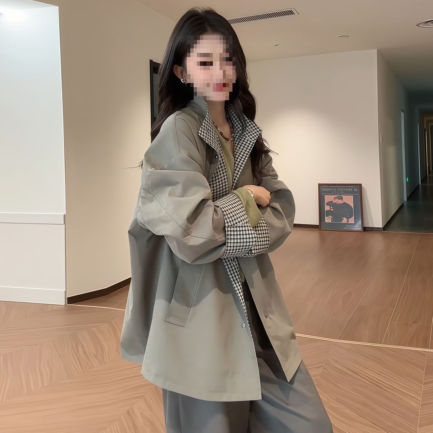 Casual Korean Style Reversible Windbreaker Jacket for Women 2025 Spring and Autum New Top Loose Fashionable Mid-Length Coat