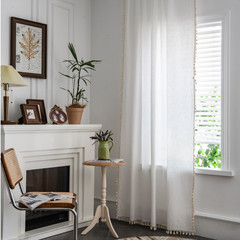 Le Xuanxiu Export Amazon Bedroom Semi-Blind Curtain Finished Bamboo Knot Cotton Gray White Simple Tassel Kitchen Curtain 