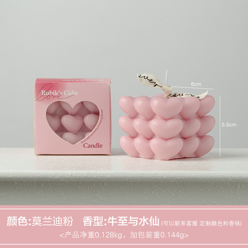 Love Cube Velas de aromaterapia Tanabata Día de San Valentín Día de San Valentín Sensación de la atmósfera hecha a mano Regalo de la fragancia geométrica Decoración interior