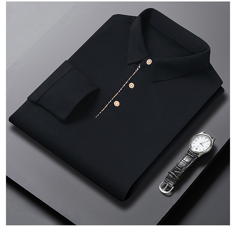 2023 New Autumn Leisure Fashion Business Shirt Long sleeved Middle aged T-shirt with Polo Collar Bottom for Men's Wear_voghion.com