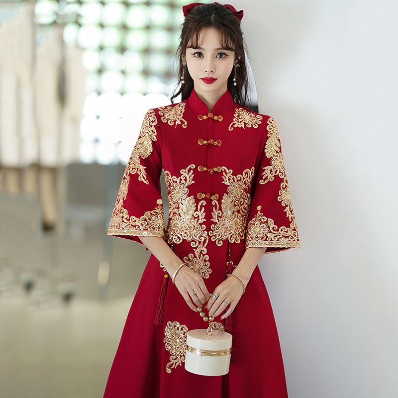 909 Plus Size Toasting Dress 2026 New Style Bride Cheongsam Chinese Style Homecoming Wedding Engagement Embroidery Light Luxury