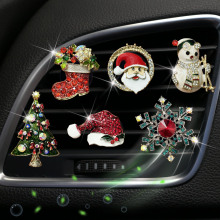 新款合金水钻圣诞节车载出风口香薰夹雪花 树汽车香水空调装饰夹