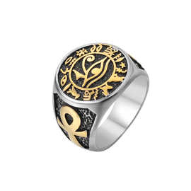 R1019 个性复古埃及法老之眼阿努比斯死神十字钛钢戒指