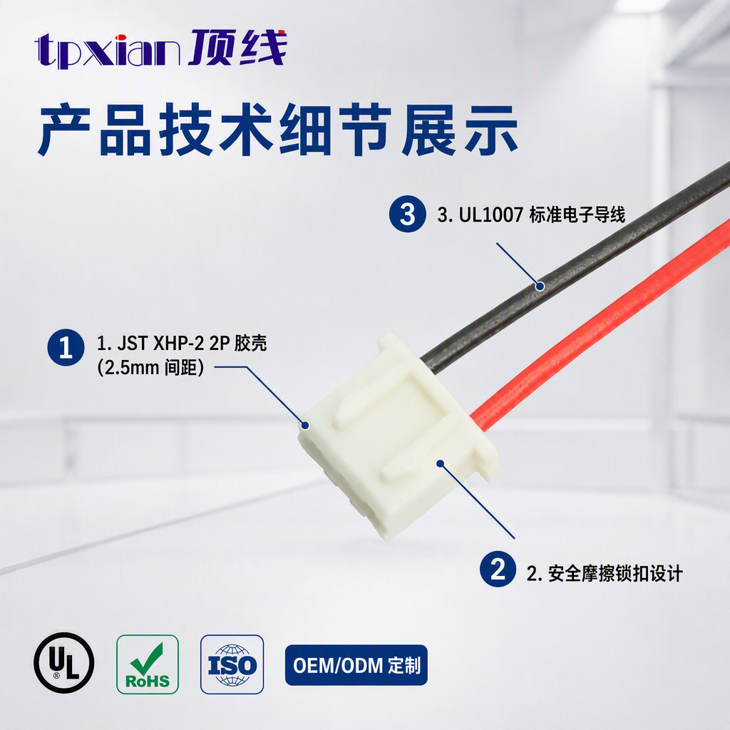 定制XH2.5 2P双端端子线XHP-2红黑电子线 家电工控PCB连接线
