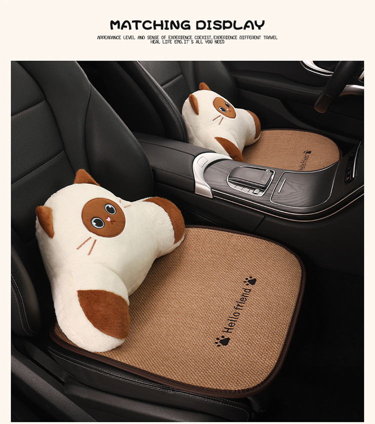 Car Seat Cushion, Universal for All Seasons, Linen Car Seat Cushion Cover, Full Cotton and Linen Breathable Female Car Cushion, Car Seat Cover Single Piece