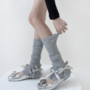 Autumn and Winter Girl's Bud Cute Bow Stack Horn Leg Cover Sweet Lolita Knitted Ballet Style JK Socks Cover