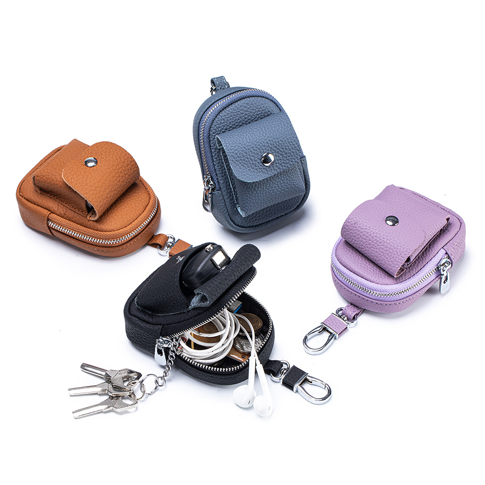 New Genuine Leather Mini Waist-Hanging Golf Bag, Key Bag, Portable Earphone Storage Bag, Coin Purse for Women