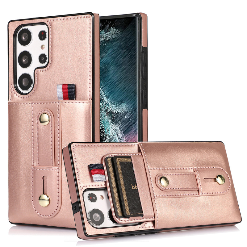 Suitable for Samsung S24Ultra Multifunctional Card Holder Mobile Phone Leather Case A54 Protective Case S20Fe Ring Wallet Card Holder