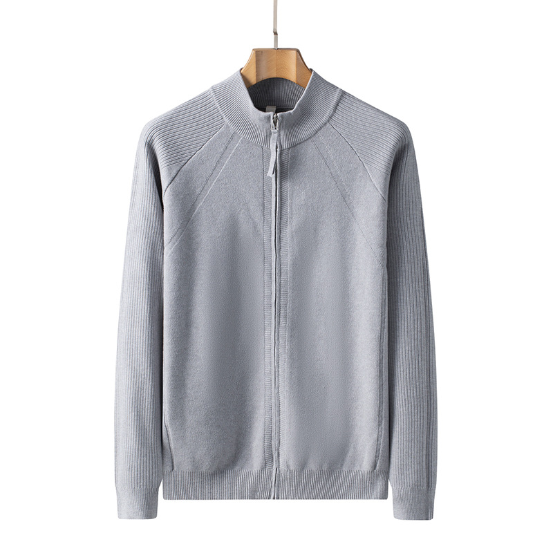 High-end zipper casual jersey invierno delgado suéter de cuello vertical transfronterizo medio cuello alto cardigán hombre chaqueta personalizada