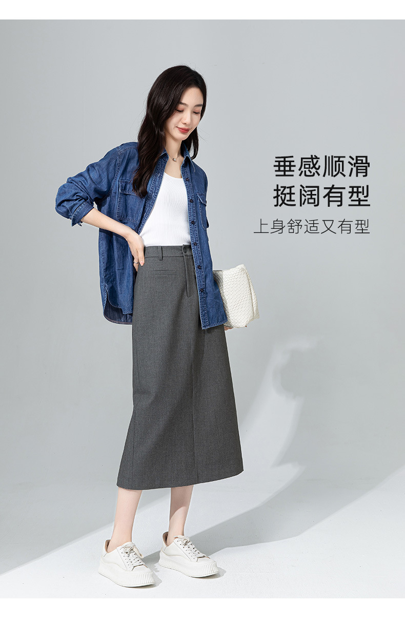 Váy midi len Tencel xám đậm xẻ tà ống suông đa năng — màu xám chi tiết 20