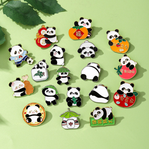 Cartoon Cute Panda Hua Hua Brooch Panda Family Collection Animal Metal Badge Children's Clothing Accessories Gift