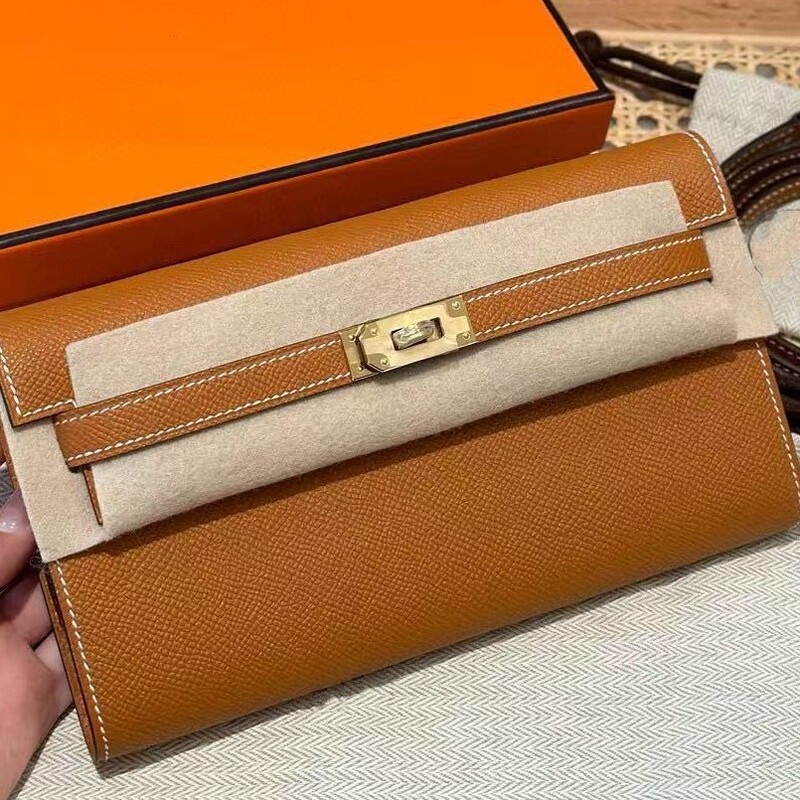 Hermès Kelly Woc Single-Shoulder Crossbody Palm-Print Epsom Steel Hardware Women's Bag Kelly Clutch Fashion Evening Purse