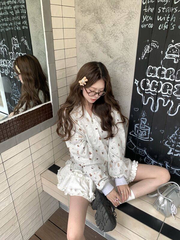 工厂现货现发 设计感满印连帽长袖卫衣女百搭宽松显瘦休闲上衣|undefined