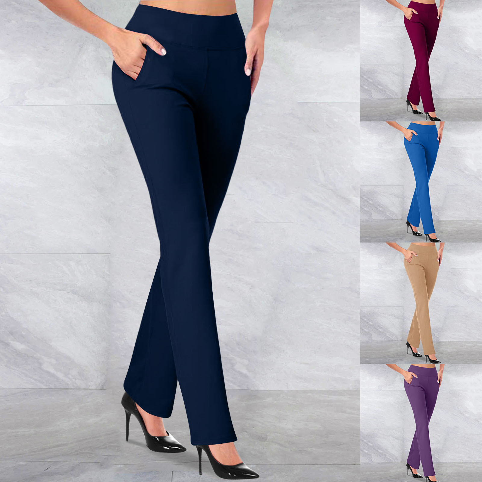 Mujeres Oficina Negocio Color Sólido Longitud Total Bolsillo Pantalones De Vestir display picture 1