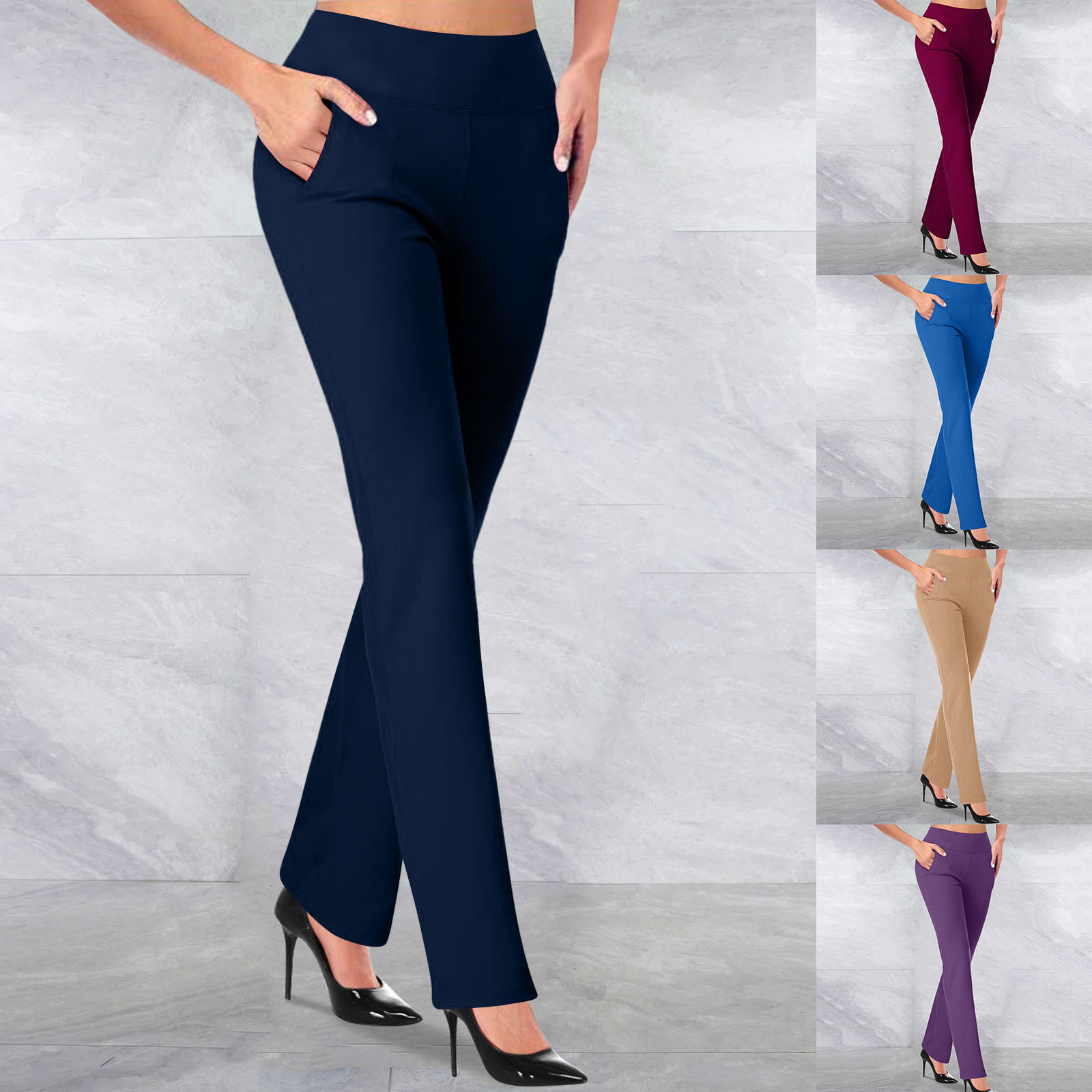 350g Weight Women's Office Business Solid Color Full Length Pocket Dress Pants