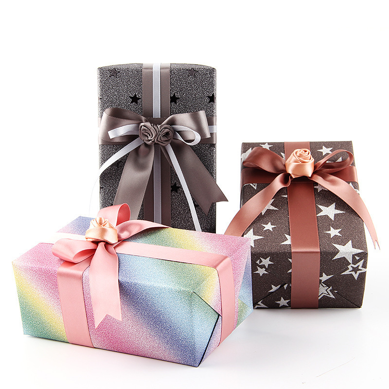 Papel especial de Amazon, papel brillante, papel de regalo, papel con purpurina, papel recubierto con película multicolor, papel de regalo al por mayor, recuerdos