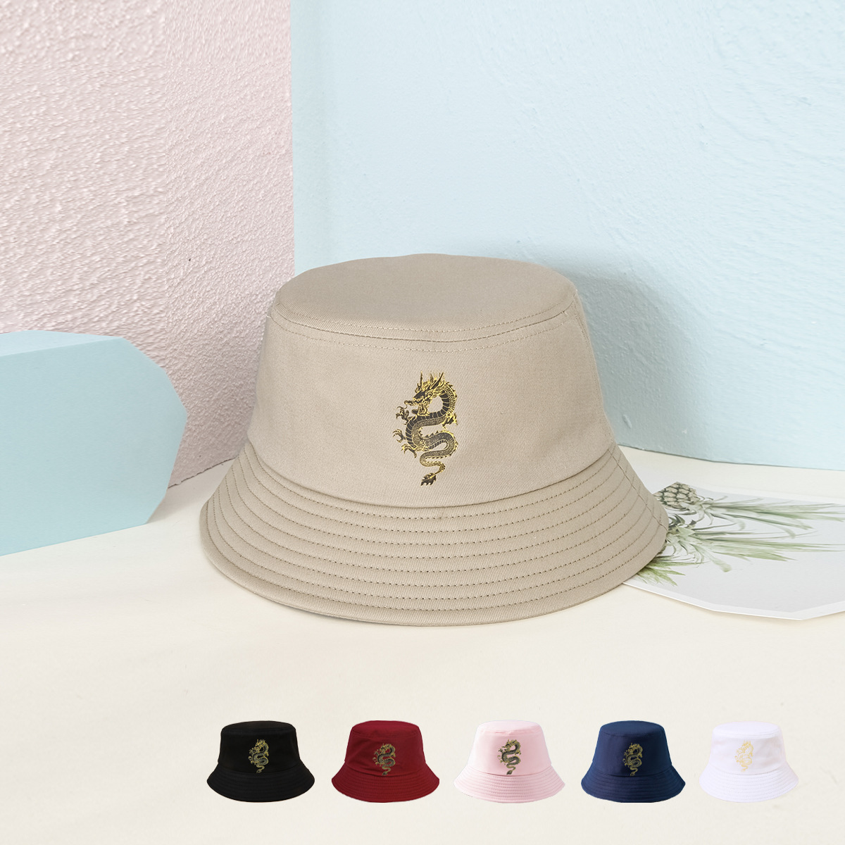 Unisex Simple Style Dragon Sewing Wide Eaves Bucket Hat display picture 1