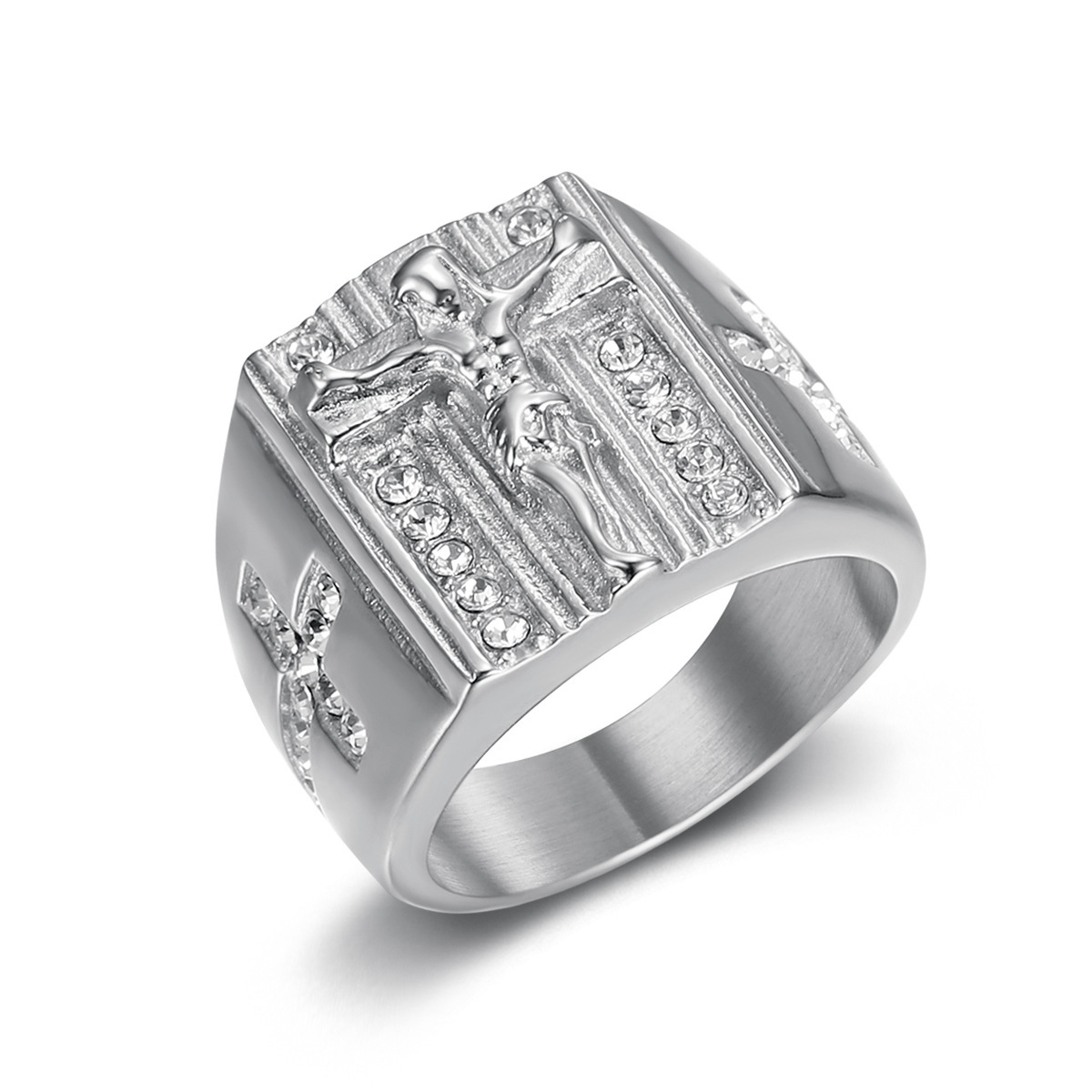 Titanium Steel Material Solid Color Pattern Men's Gender Inlay Design Hip-Hop Retro Solid Color Titanium Steel Inlay Zircon Men's Rings