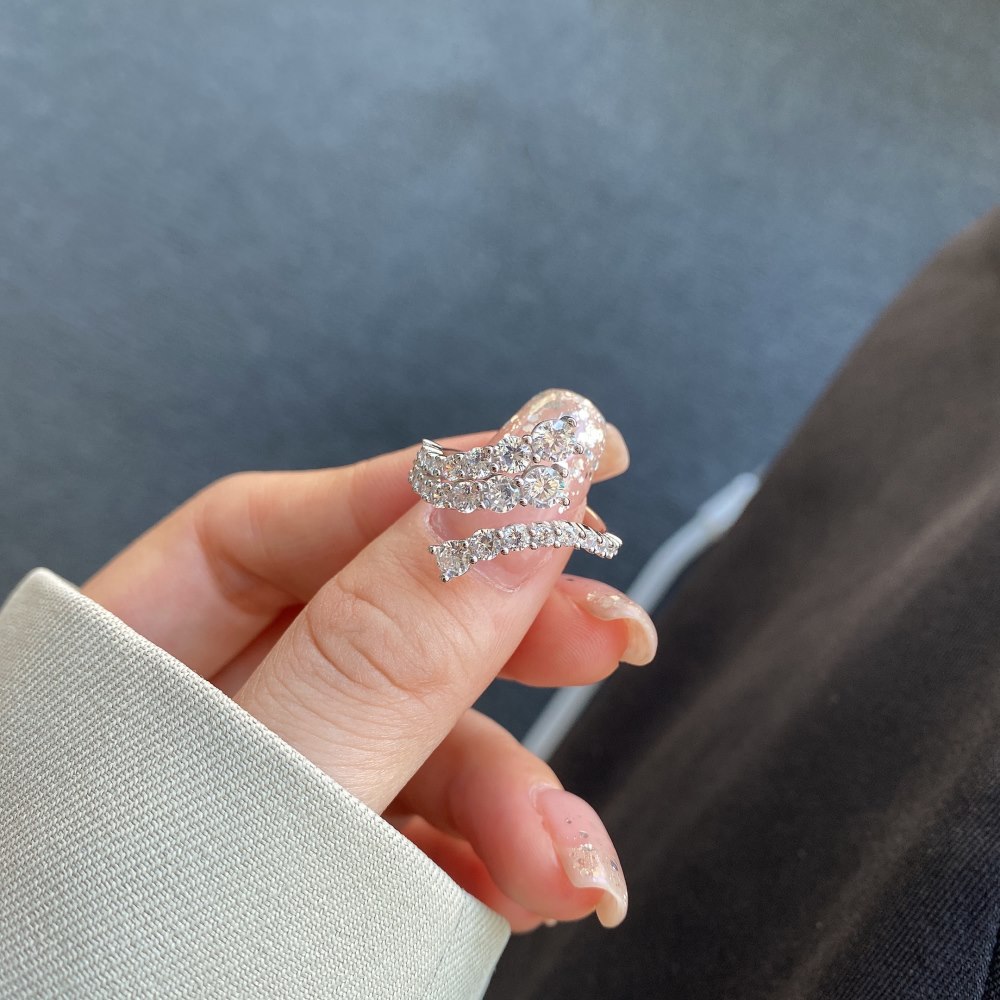 Luxurious Geometric Sterling Silver Plating Zircon Open Ring