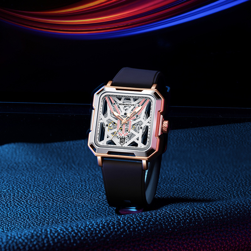 Square Foreign Trade Mecha Warrior Men's Watch Waterproof Luminous Polygon Hollow Silicone Strap Sport Quartz Watch