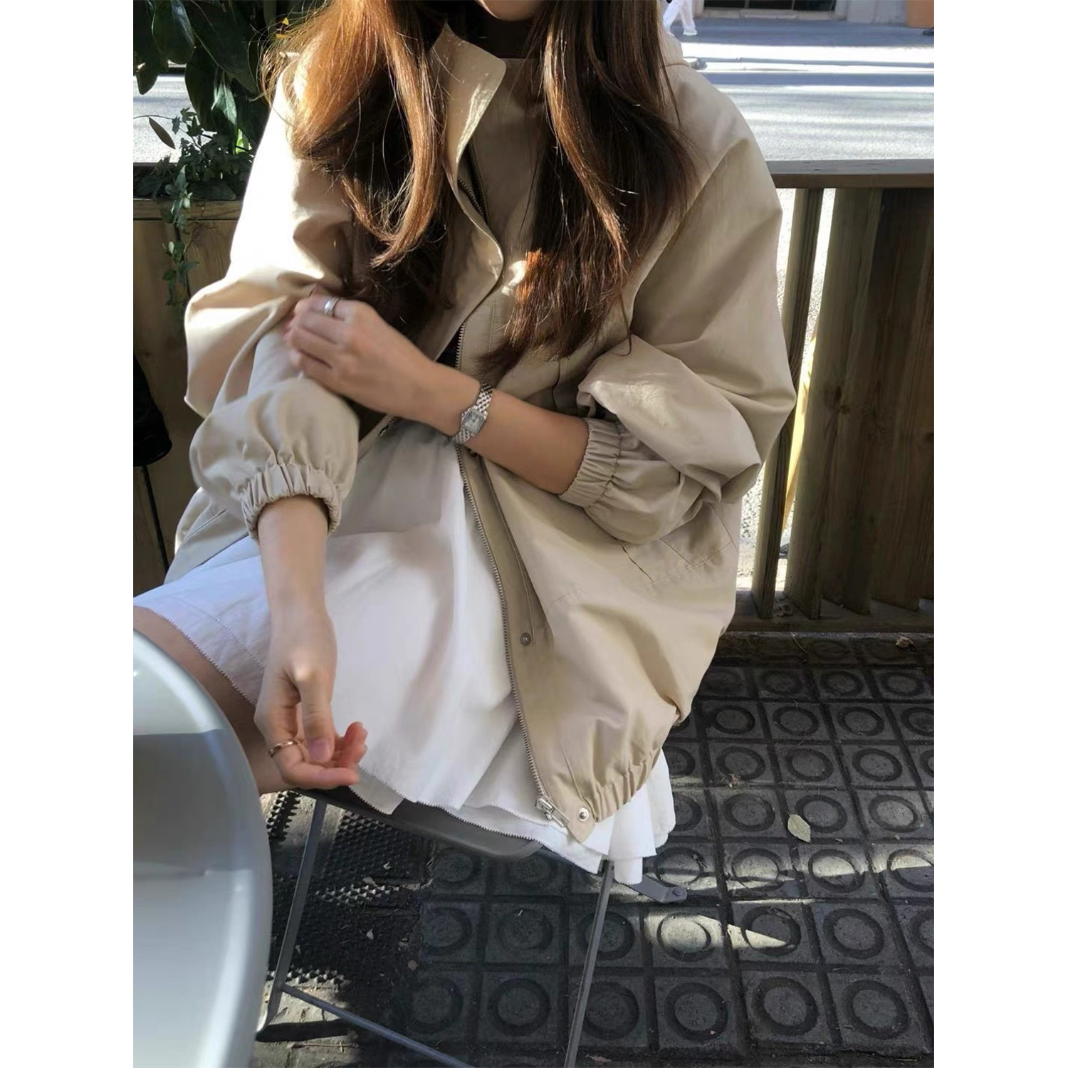 Ounce Hooded Thin Windbreaker Jacket for Women 25Ss Early Autumn Korean Wide Version Loose Versatile Casual Jacket Top