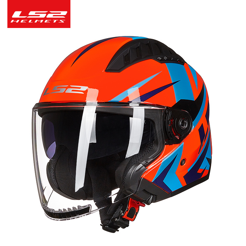 LS2 casco de la motocicleta de los hombres y las mujeres de doble lente medio casco de la motocicleta de la vendimia Cuatro Estaciones de invierno de personalidad OF600