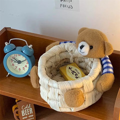 かわいい漫画のクマの収納バスケットオフィスデスクトップ織物収納ボックスホームリモコン雑貨収納バスケット