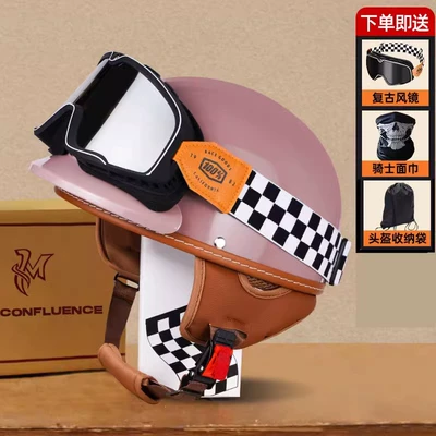 Motosiklet kaskı (dəbilqə) – Half Helmet - sakura-pink-comes-with-goggles-face-towel-storage-bag-m