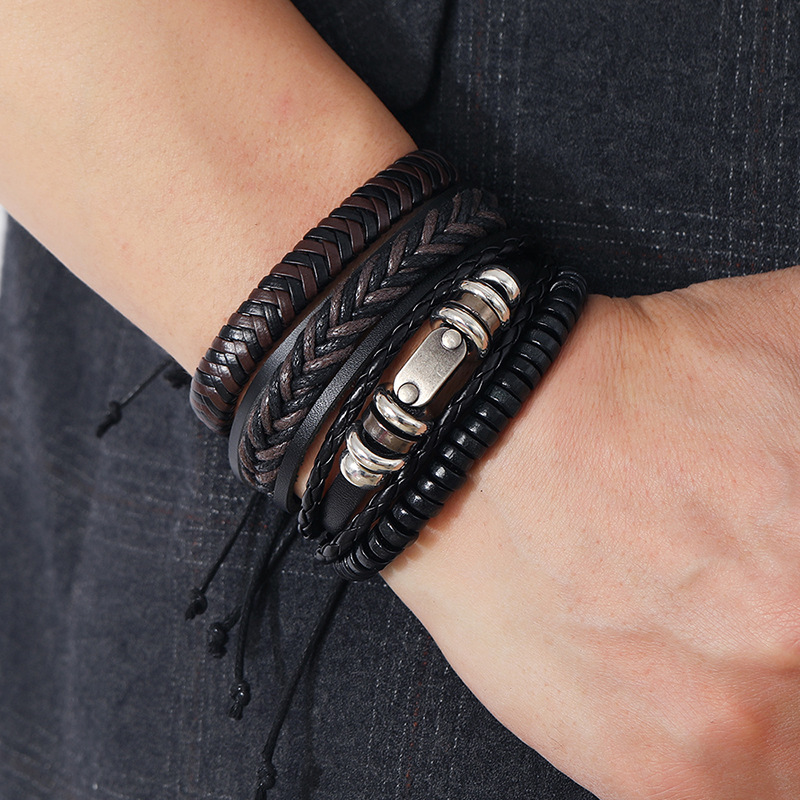 Retro Geometric Pu Leather Plastic Wood Plating Unisex Bracelets 1 Set