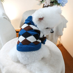 メーカー直供/現物輸出ペット服犬猫服服装ソフトブルーカレー菱格セーター