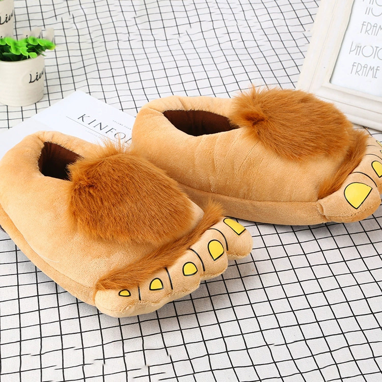 Wholesale Cross-Border Creative Hobbit Plush Slippers for Home Warmth, Couple's Thick-Soled New Cotton Shoes