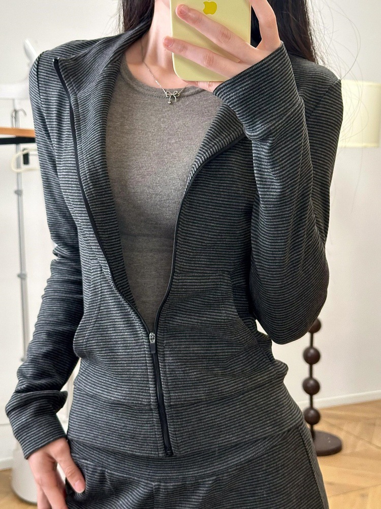 Qadın zolaqlı slim sviter jaket, uzunqol üst geyim