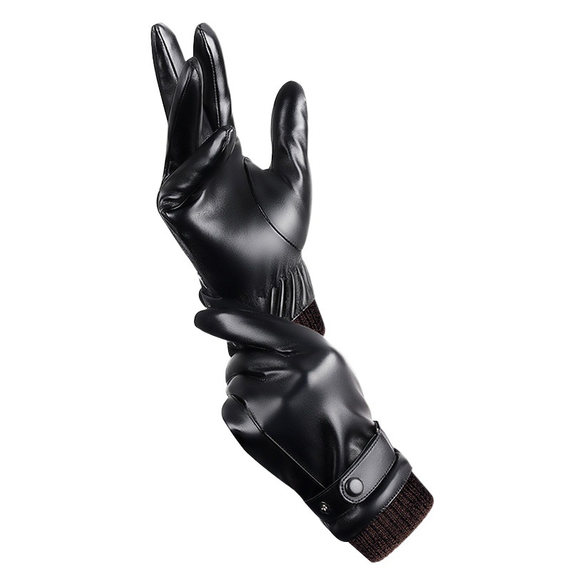 Winter Leather Velvet Warm Gloves Men's Windproof Cycling Gloves Touch Screen Waterproof Gloves Cold-Proof Warm Gloves