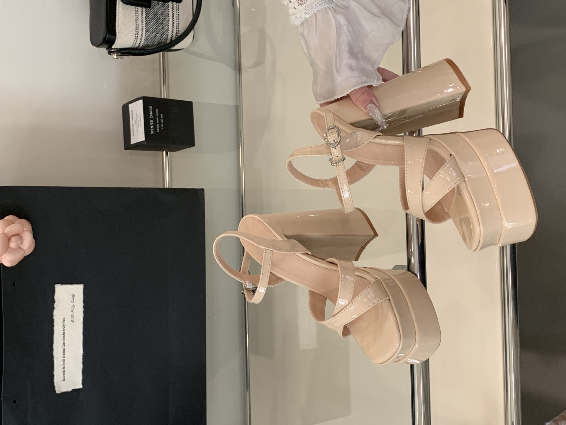 Sandal nữ cao gót đế xuồng platform mũi vuông thời trang — đen chi tiết 2
