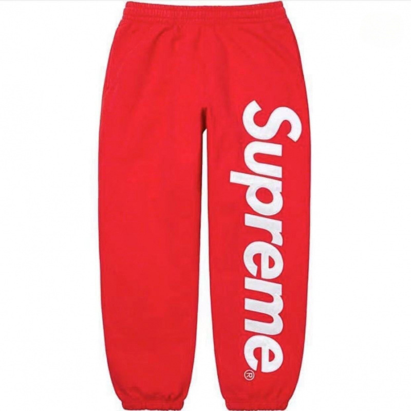 SUPREME SWEAT PANTS, callejera, callejera para hombres, pantalones sueltos de terciopelo, pantalones deportivos casuales.