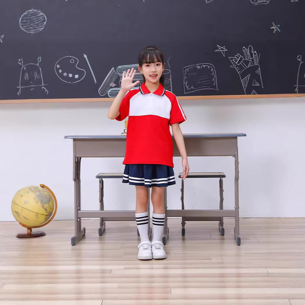 Summer short-sleeved school uniforms, sportswear sets for primary and secondary school students, group outfits, children's clothing, kindergarten uniforms, spring and autumn class uniforms