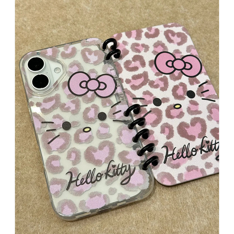 Cartoon Notebook Leopard Print KT Cat iPhone14/13 for Apple 16/15PROMAX Mobile Phone Case Drop-proof Cover