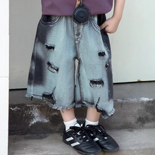 2025年破洞牛仔短裤男童夏季美式男宝潮乞丐裤子设计感五分中裤