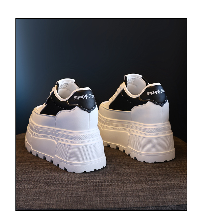 Giày sneaker nữ đế dày tăng chiều cao phong cách đơn giản — Đen trắng chi tiết 20