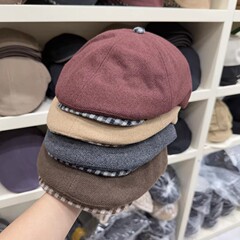 2025新款格子毛呢显瘦前进帽子女秋冬百搭保暖网红减龄呢子鸭舌帽