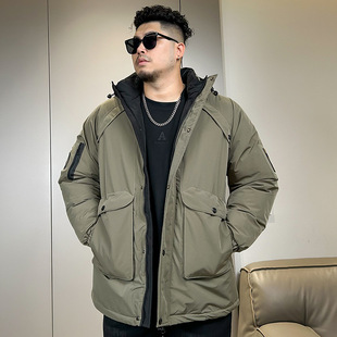 350 Jin Slim Extra Large Size Hooded Cotton-padded Jacket Men's New Extra Large Cotton-padded Clothes for Fatty Men Mid-length Thickened Jacket