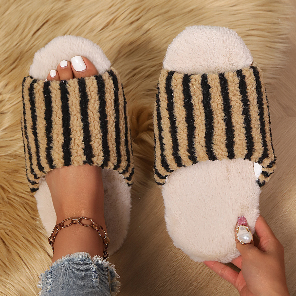 Zapatillas de lana para mujeres otoño y invierno, zapatos de algodón para interiores y exteriores, zapatos de algodón para mujeres, cómodos, calentados, zapatos de peluche, zapatos de mes image 4