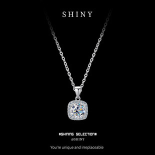 Jewelry Set European and American 925 Sterling Silver High-End Square Necklace Simple and Versatile Moissanite Diamond Clavicle Chain High-End