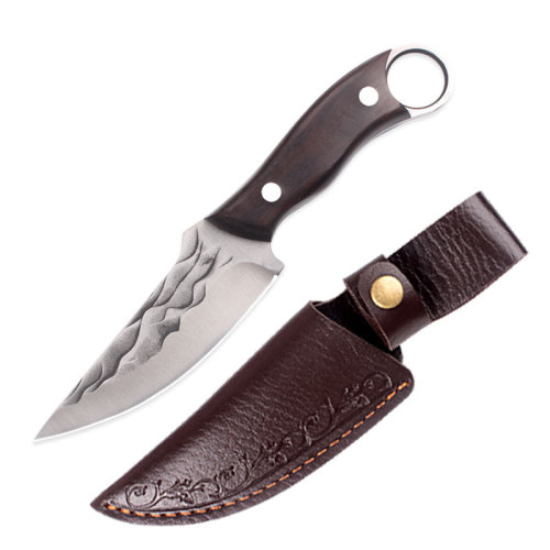 Outdoor Portable Handle Meat Knife with Hammered Finish, Multi-Use Ring-Style Pocket Knife—Perfect for Hand-Pulling Meat or Camping & BBQ Adventures
