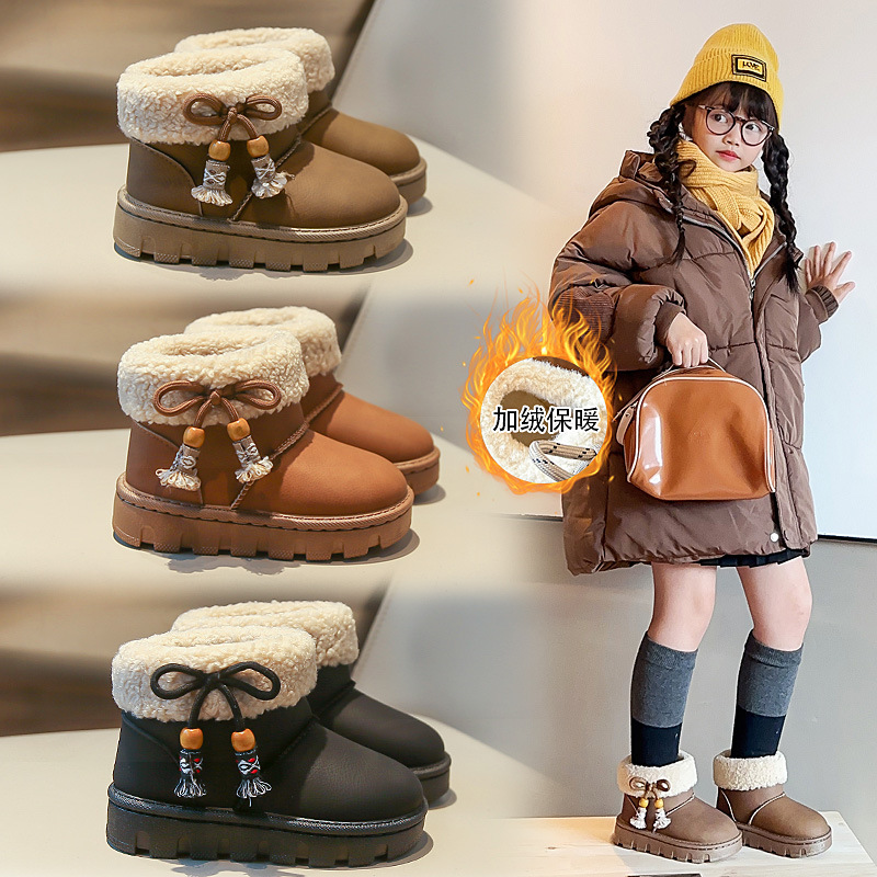 Children's Thickeneded Warm Snow Boots Autumn and Winter New Style Short Boots for Boys and Girls Fleece-Lined Large Cotton Shoes Baby Versatile Shoes