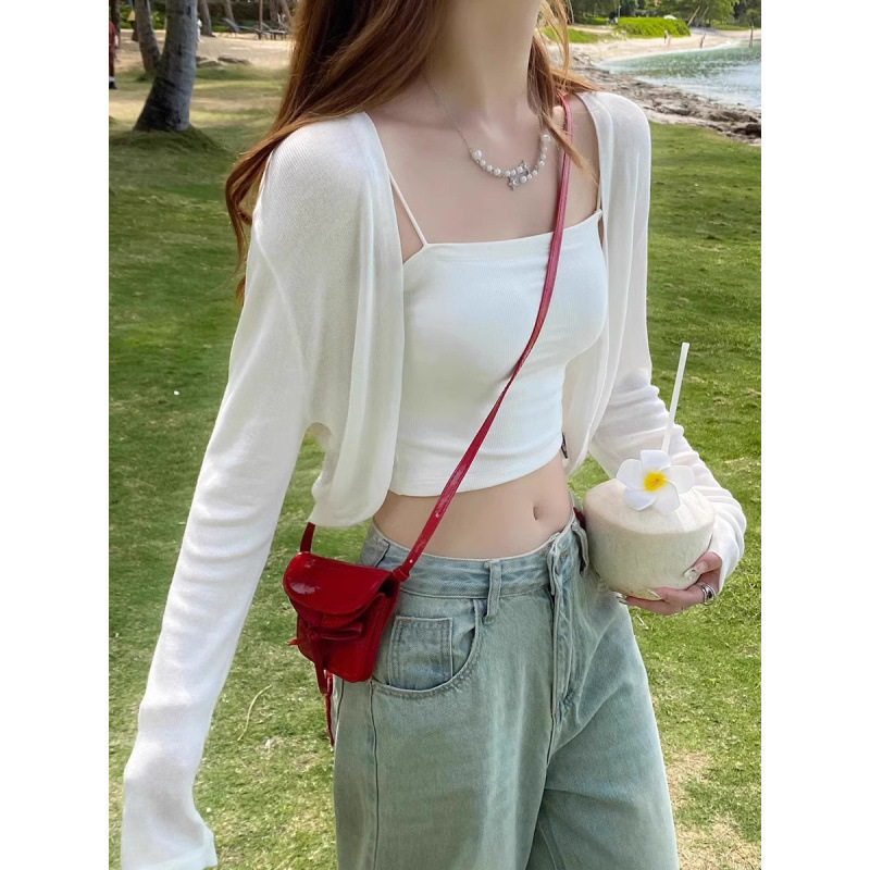 Vacation Style Versatile Ice Silk Short Cardigan Knit Jacket for Women 2025 Summer Thin Cover-Up Ultra-Transparent Sun Protection Clothing Vacation Style Versatile Ice Silk Short Cardigan Knit Jacket for Women 2025 Summer Thin Cover-Up Ultra-Transparent Sun Protection Clothing