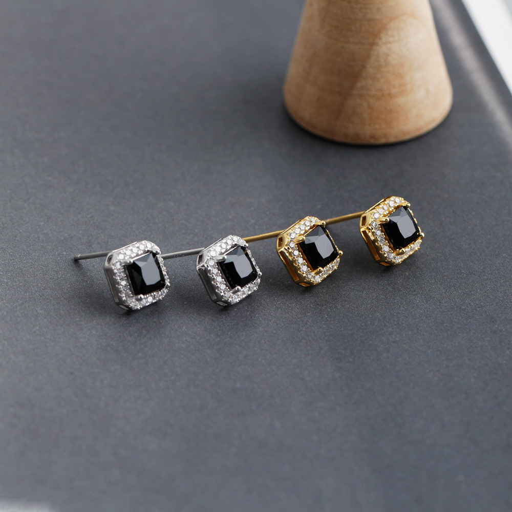 Fashion Geometric Sterling Silver Inlay Zircon Ear Studs 1 Pair