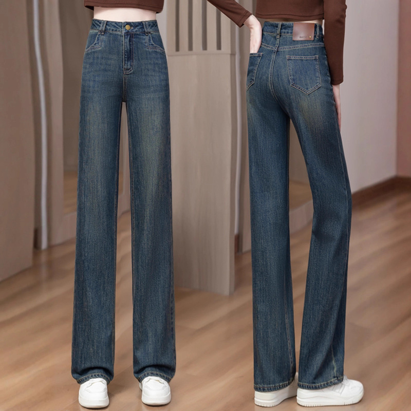 Trendy Slim-Fit Casual Denim Straight-Leg Pants for Women, 2026 Spring and Autumn New High-Waisted Loose Fashion Drapey Wide-Leg Pants